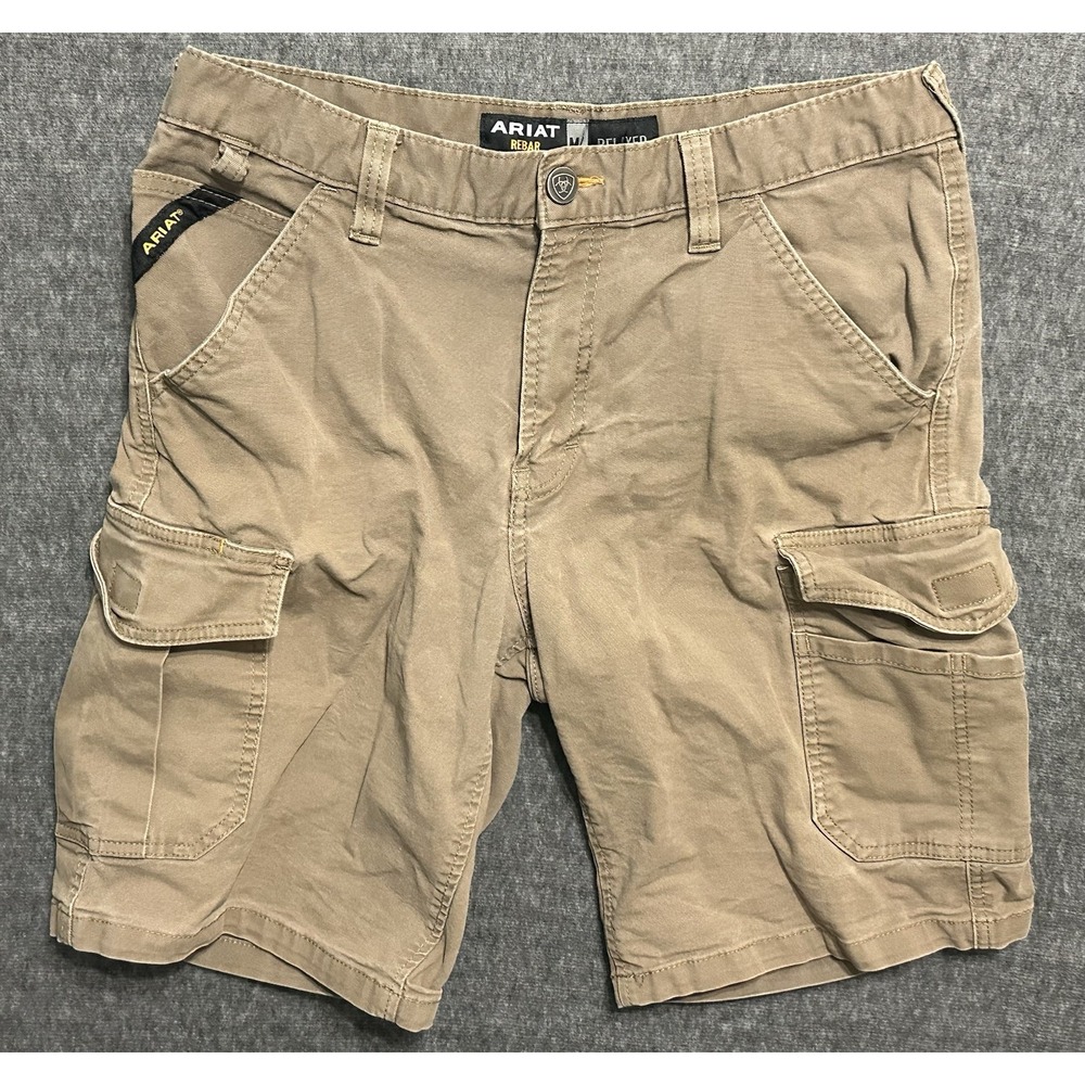 Ariat Shorts Mens 32 Tan Rebar M4 Relaxed Cargo Utility Workwear Stretch Denim